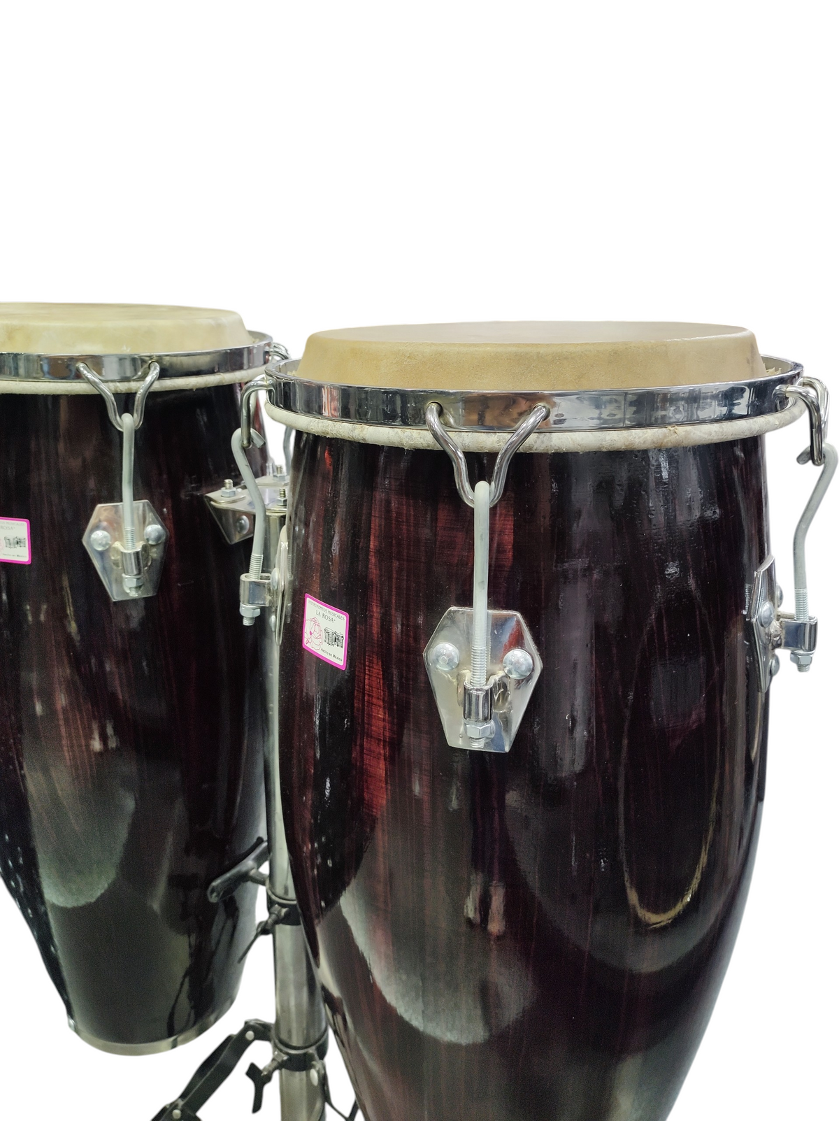 Set de Congas La Rosa de Madera Color Vino con Soporte Ajustable